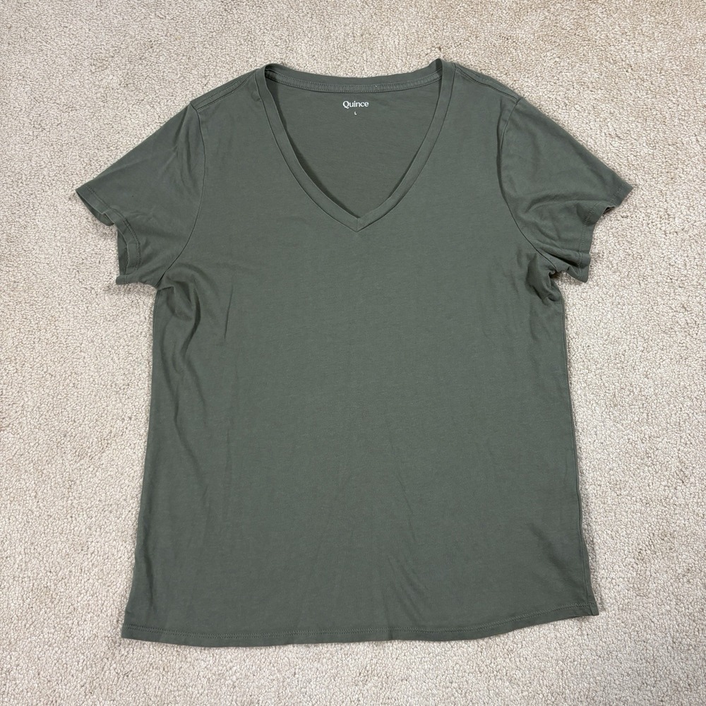 Quince Cotton Modal V-neck Short Sleeve Tee Green Size Large L
